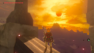 standing on a stone arch with the Blood Moon rising over Death Mountain