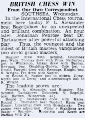 British Chess Win, Penrose Beats Tartakower, 1950