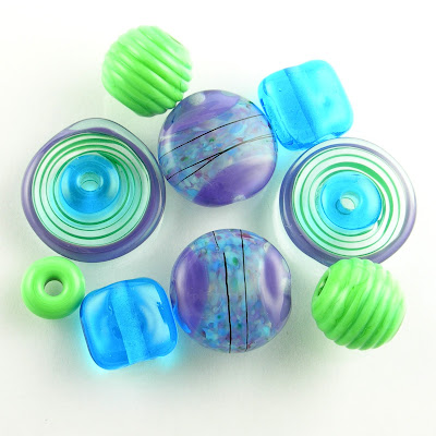 lime purple aqua lampwork glass beads