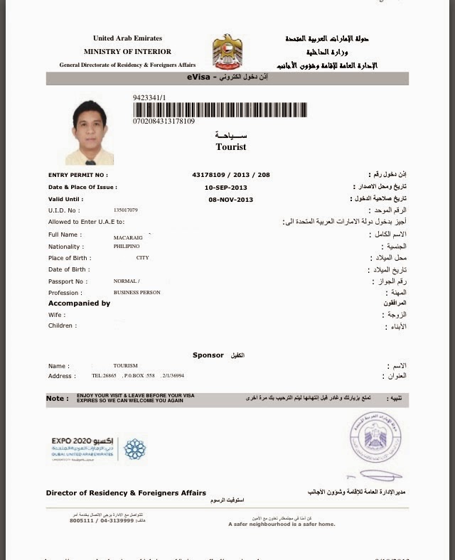My UAE visit visa with 2 months validity