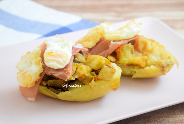 Patatas Rellenas de Pisto con Huevos de Codorniz. Vídeo Receta