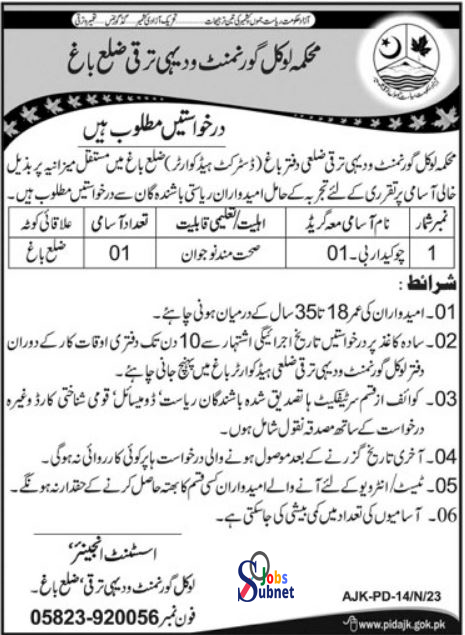 Local Government and Rural Development AJK Jobs 2023