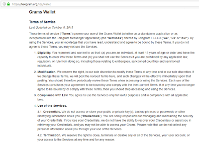 На сайте Telegram появились условия использования криптовалютного кошелька Gram