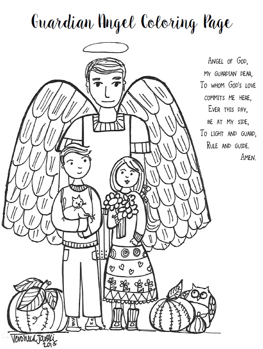 Paper Dali: Feast Day of the Guardian Angels Free Coloring Page