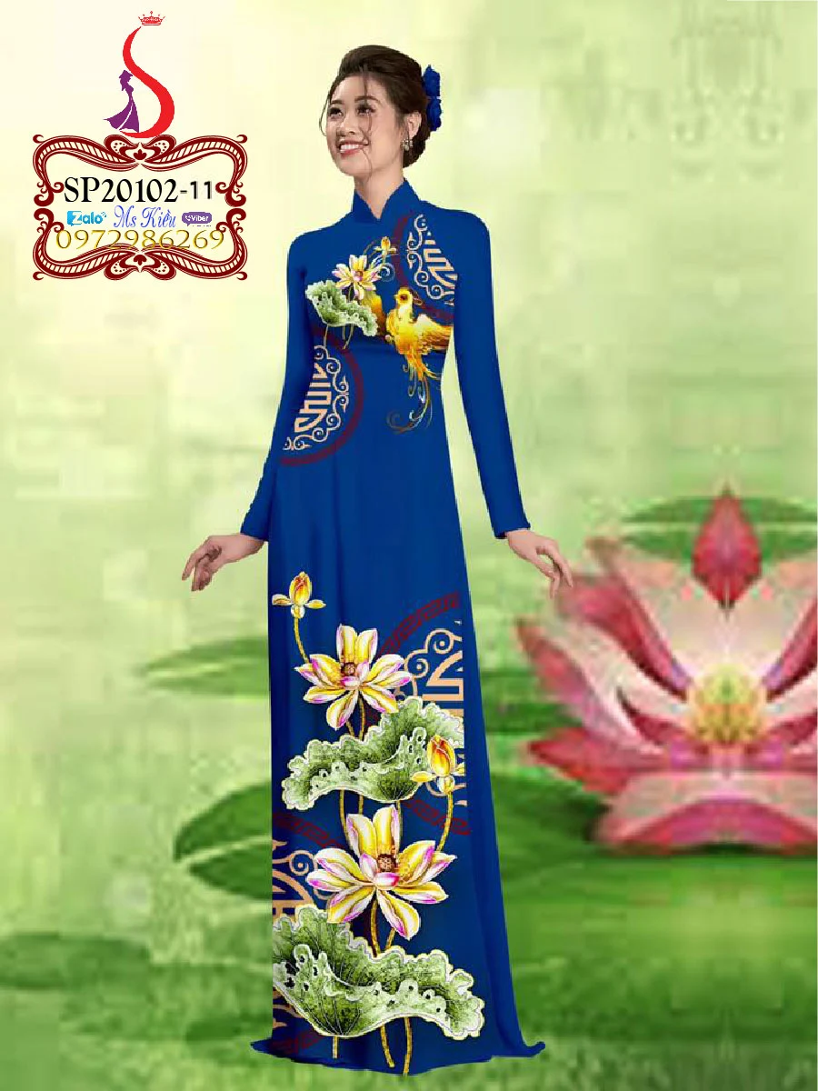 Duyên dáng nét Thanh Xuân với design áo dài hoa sen đẹp VSHP098115