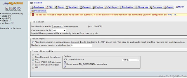 unable to import mysql database php file size exceeded