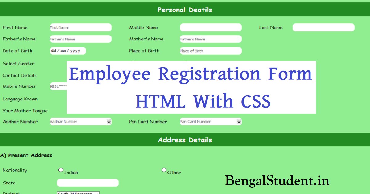 Employee Registration Form in HTML With CSS - Source Code Free Download