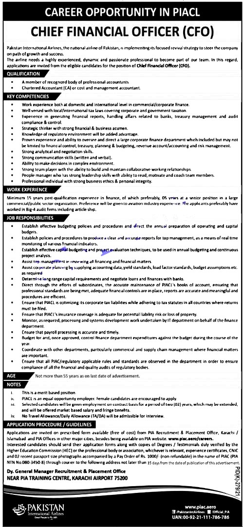 Latest Jobs in Pakistan International Airlines PIA  2021 | Apply Online