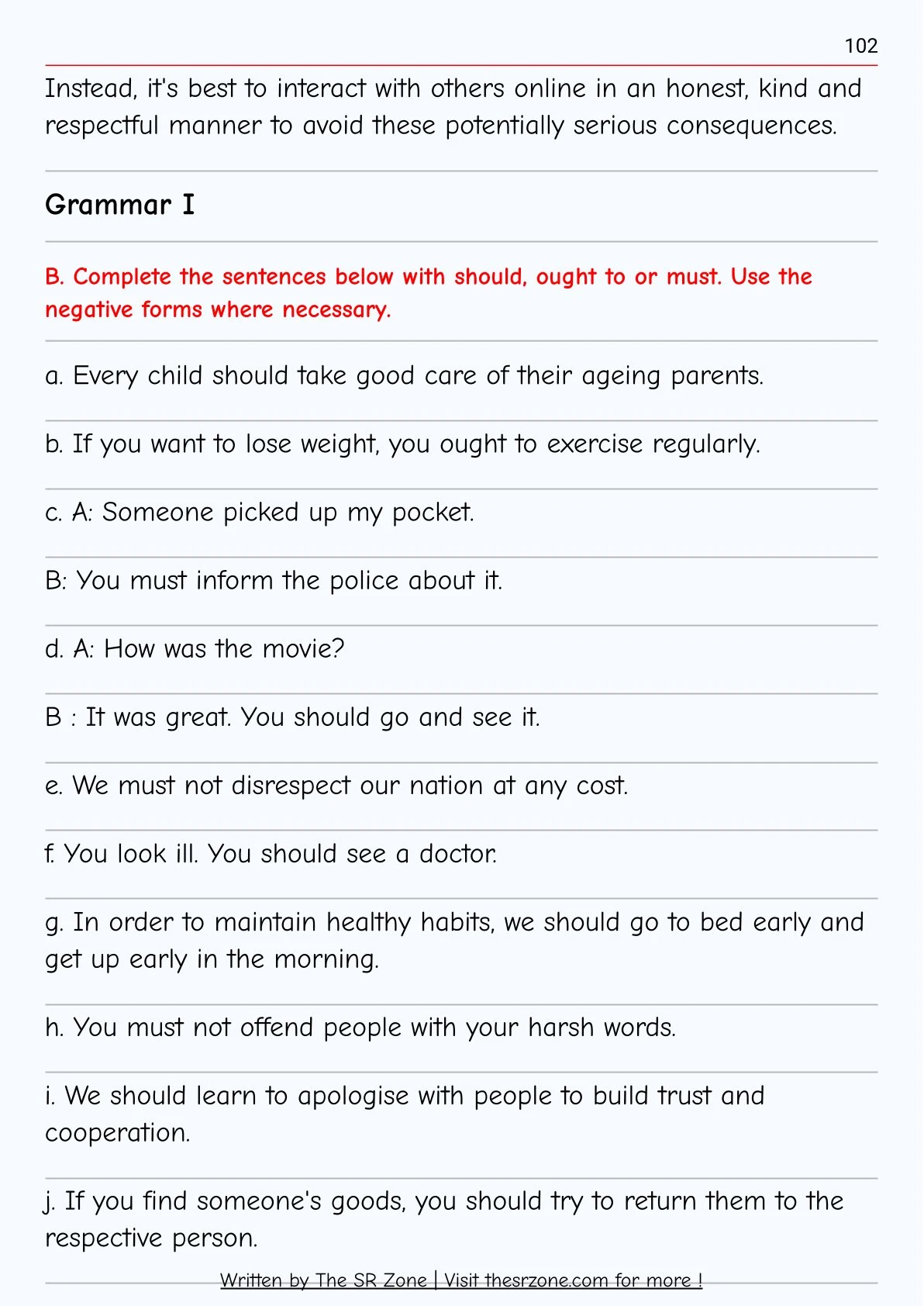 Class 10 English Guide Notes The SR Zone