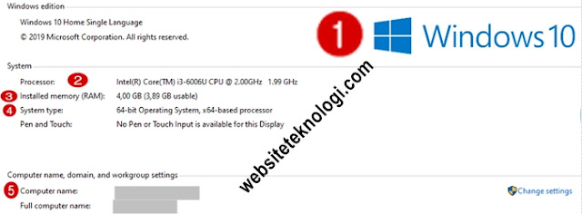 Cara Mengetahui Windows Berapa, Memori/RAM, 32 atau 64-bit, Processor, dan Computer Name di Laptop Kita