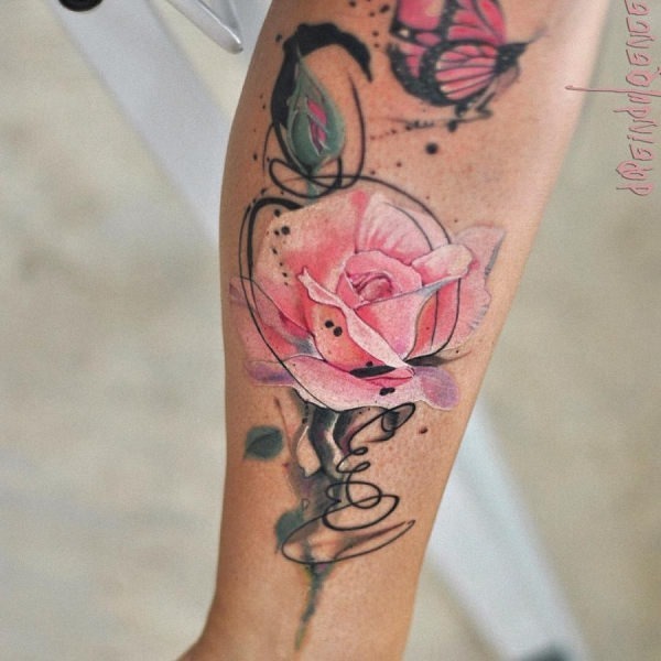 esta_florescendo_rosa_aquarela_flor_da_tatuagem