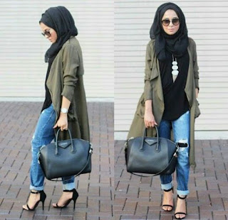 green cardigan hijab look, Fall stylish hijab street looks