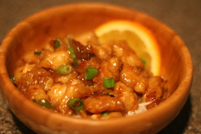 orange chicken over rice