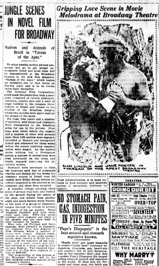 Tarzan of the Apes newspaper ad January 26, 1918