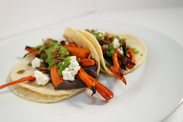 Cane Glazed Carrots, Black Bean Purée, Pepitas, Goat Cheese, Chimi, Corn Tortillas