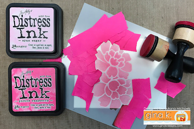 Two Color Stenciling Tutorial by Juliana Michaels using Gina K Designs Stencils and Ranger Distress Ink