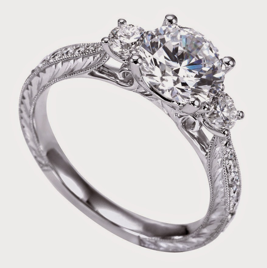 Antique Style Three Stone Diamond Engagement Ring Settings