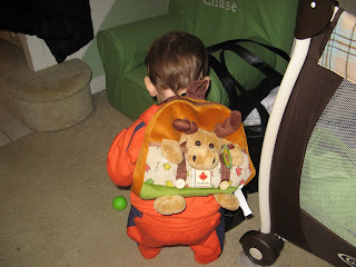 grandma got me a moose backpack.  I put my toys in it