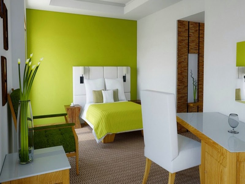 Kamar tidur dengan kombinasi cat warna hijau yang mantabz 
