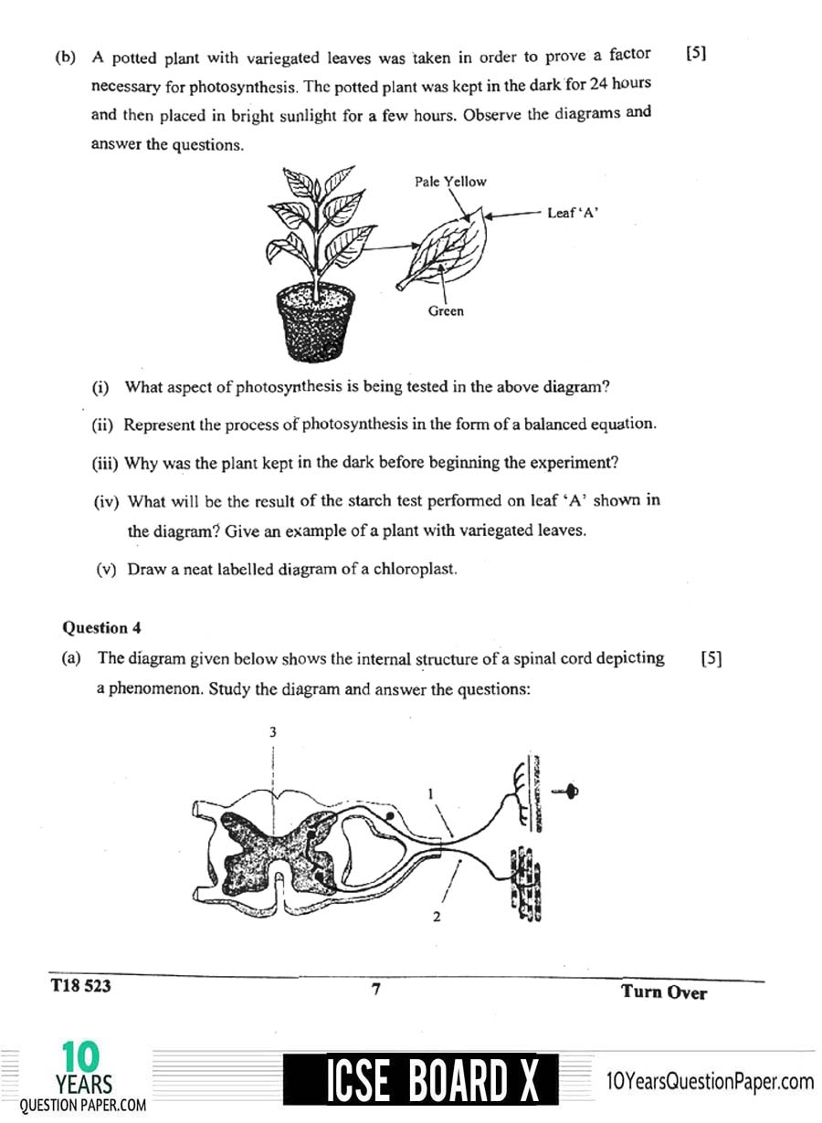 ICSE 2018 Biology Question Paper for Class 10