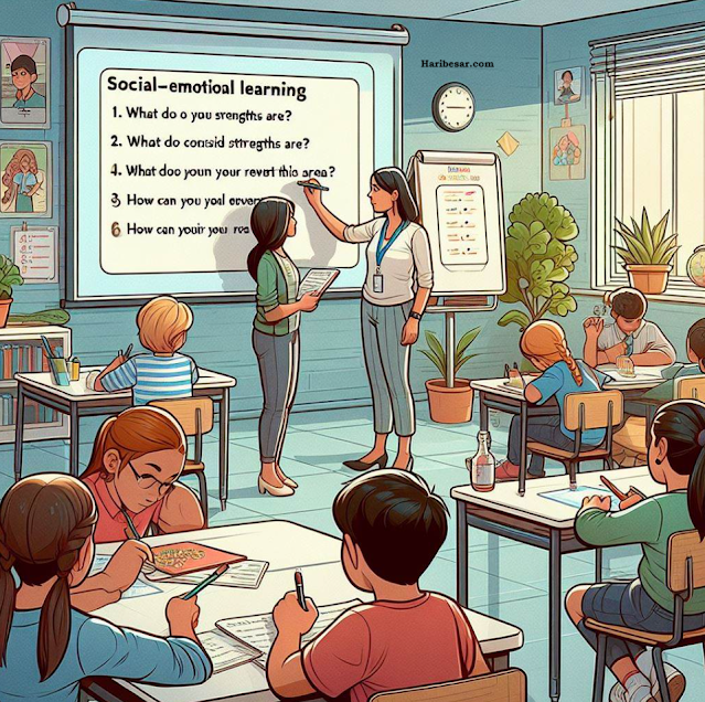 an illustration depicting a classroom setting where Social-Emotional Learning (SEL) is being implemented.