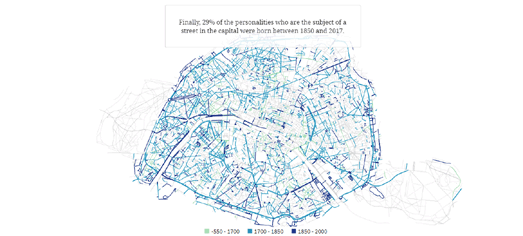 map of Paris with streets named for people highlighted