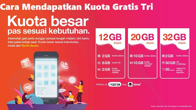 Cara Mendapatkan Kuota Gratis Tri