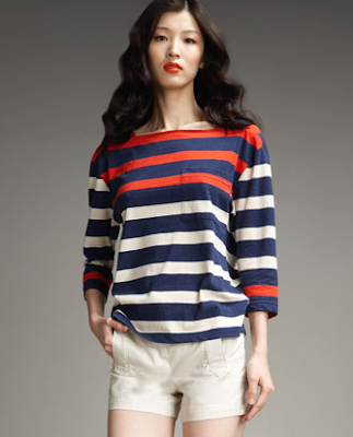 red blue and white stripes shirt