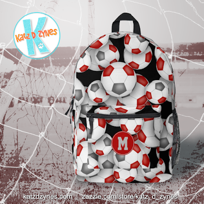 red gray soccer balls pattern backpack