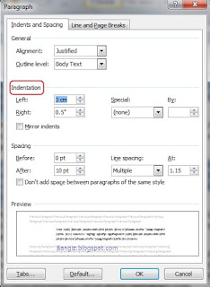 Indentation paragraf