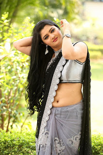Akshitha Hot Navel Show Pics In Black Saree