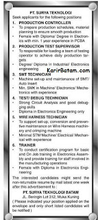 Lowongan Kerja PT. Surya Teknologi Batam