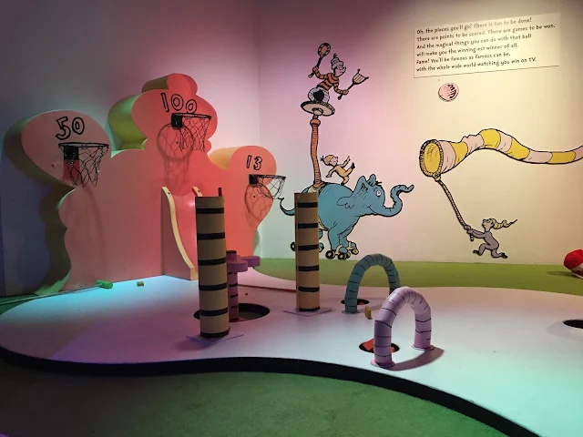 Part of the Fantastic World of Dr. Seuss exhibition at Discover Children's Story Centre in Stratford. Includes basketball hoops and croquet