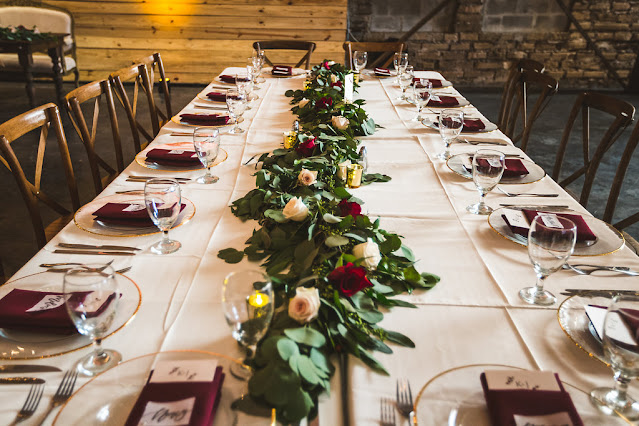 beautiful table setting at reception dinner