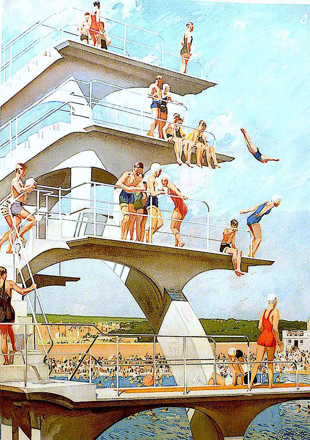 Septimus Edwin Scott, a diving platform at the beach