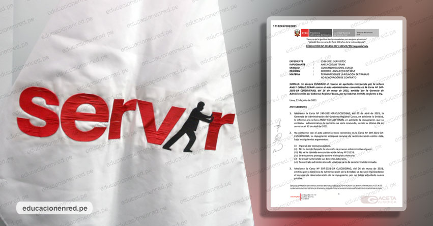 SERVIR: Cese de trabajador CAS será nulo si sus actividades no son transitorias o de suplencia, según Resolución N° 001430-2021-SERVIR/TSC-SEGUNDA-SALA