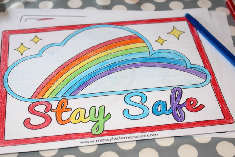 Stay safe rainbow coloring page