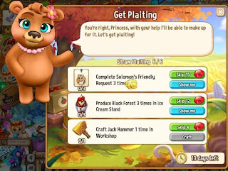 Royal Story game, a humanoid bear with a pearl necklace gestures to a quest board filled with tasks