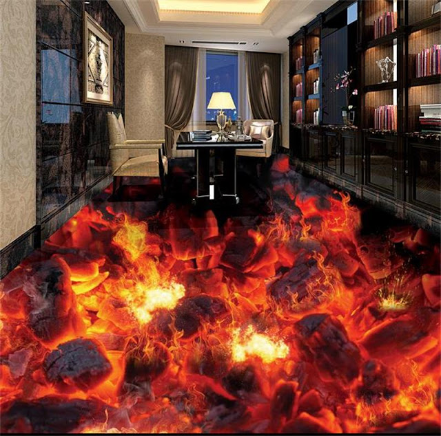 burning lava 3d flooring art design for living room and bedroom, 3d art for floor