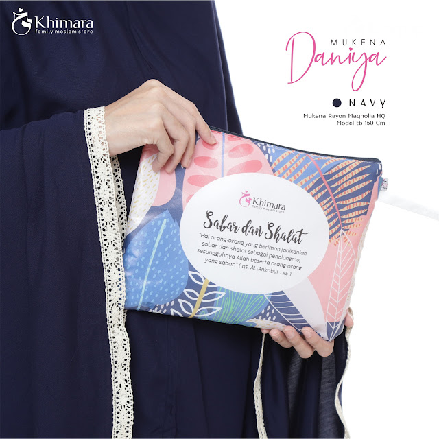 Mukena rayon premium magnolia daniya warna navy, bahan tebal, halus dan dingin