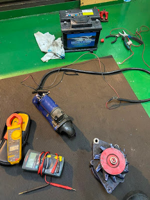 Checking starter operation using a battery