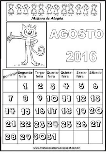 Calendário de agosto para colorir