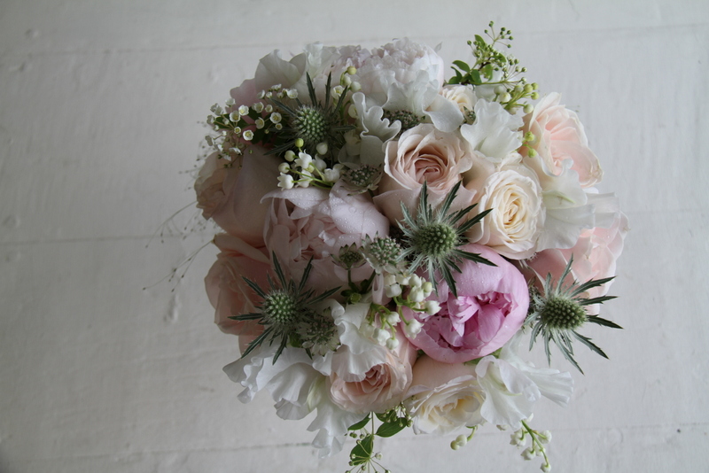 Exquisite wedding bouquet in shades of ivory pale pink and silver we 