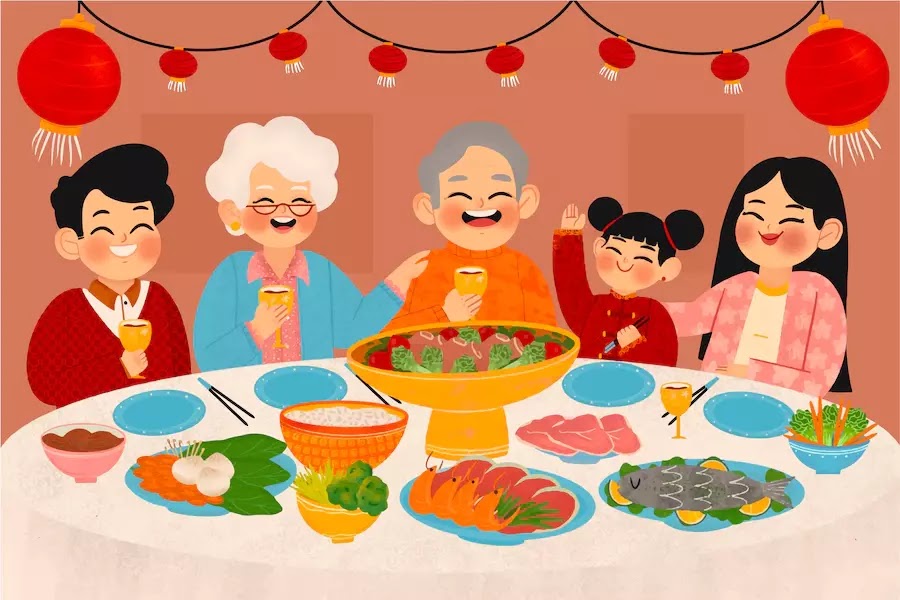 <a href="https://www.freepik.com/free-vector/hand-drawn-chinese-new-year-reunion-dinner-illustration_21832353.htm#query=chinese%20new%20year%20food&position=30&from_view=search&track=sph">Image by pikisuperstar</a> on Freepik