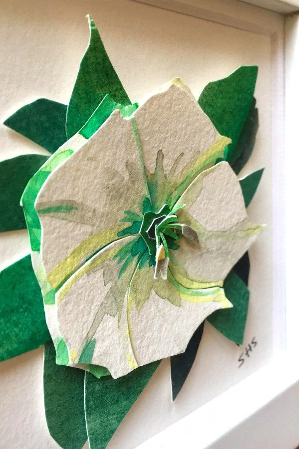 layered, watercolor painted, cut paper flower