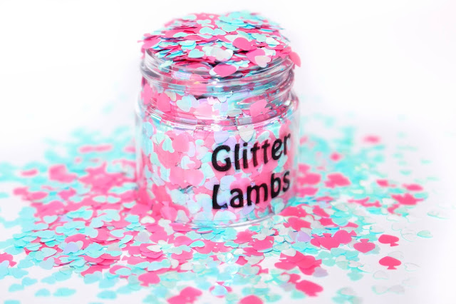 Cotton Candy Frosting Glitter for Crafts, Nails, Resin by GlitterLambs.com | Light Blue Hearts and Pink Spades