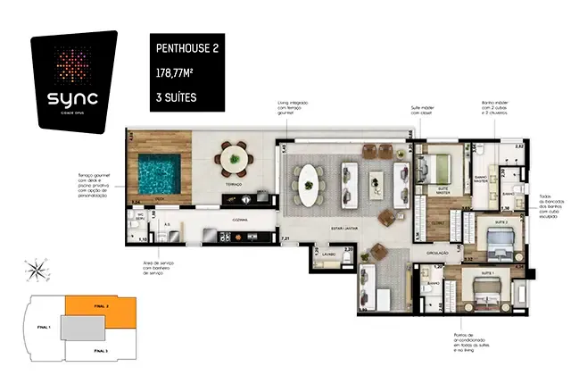 Planta Sync Cidade Opus Penthouse com piscina Planta Sync Cidade Opus Penthouse com piscina