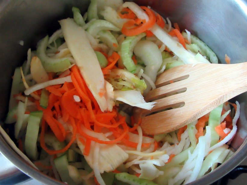 Add vegetables, stir and sauté.