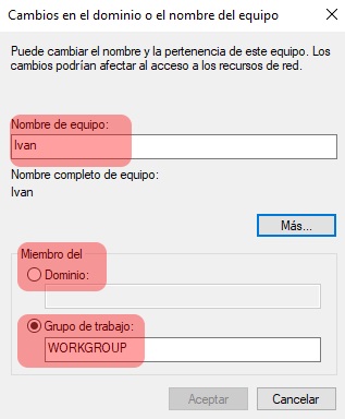 Cambiar nombre,grupo de trabajo y dominio