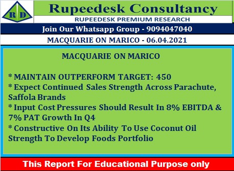 MACQUARIE ON MARICO - Rupeedesk Reports